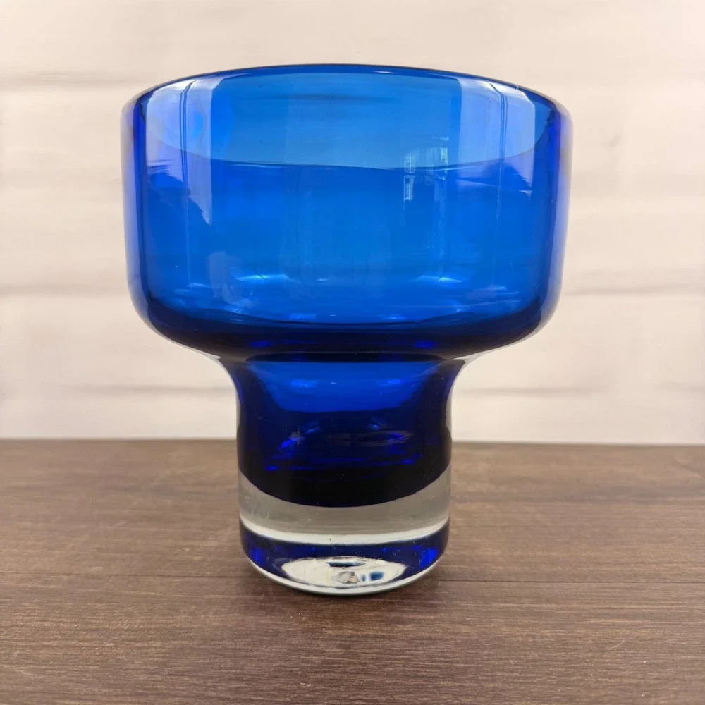 Blenko 596 Persian Blue Art Glass Vase Mid Century Modern - READ